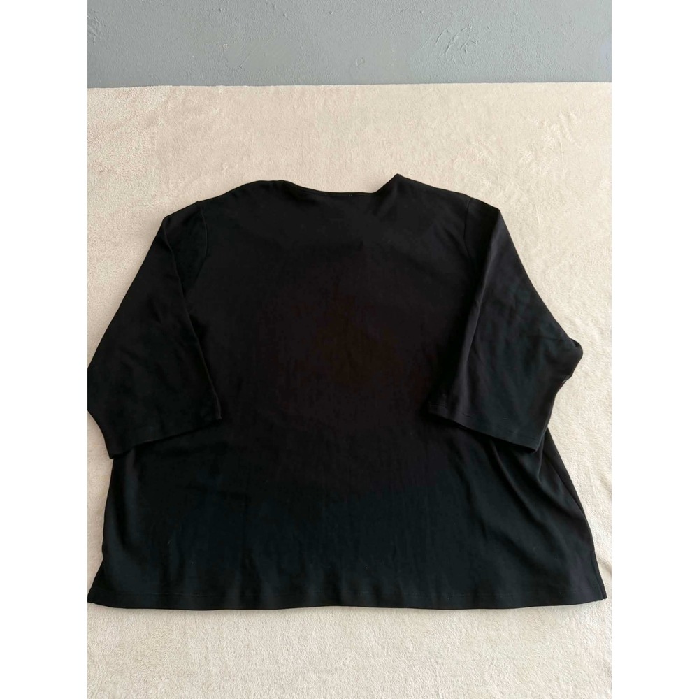 Quacker Factory Black Cotton Rosette Beaded V-Neck 3/4 Sleeve Top Plus Size 3X - Picture 6 of 7